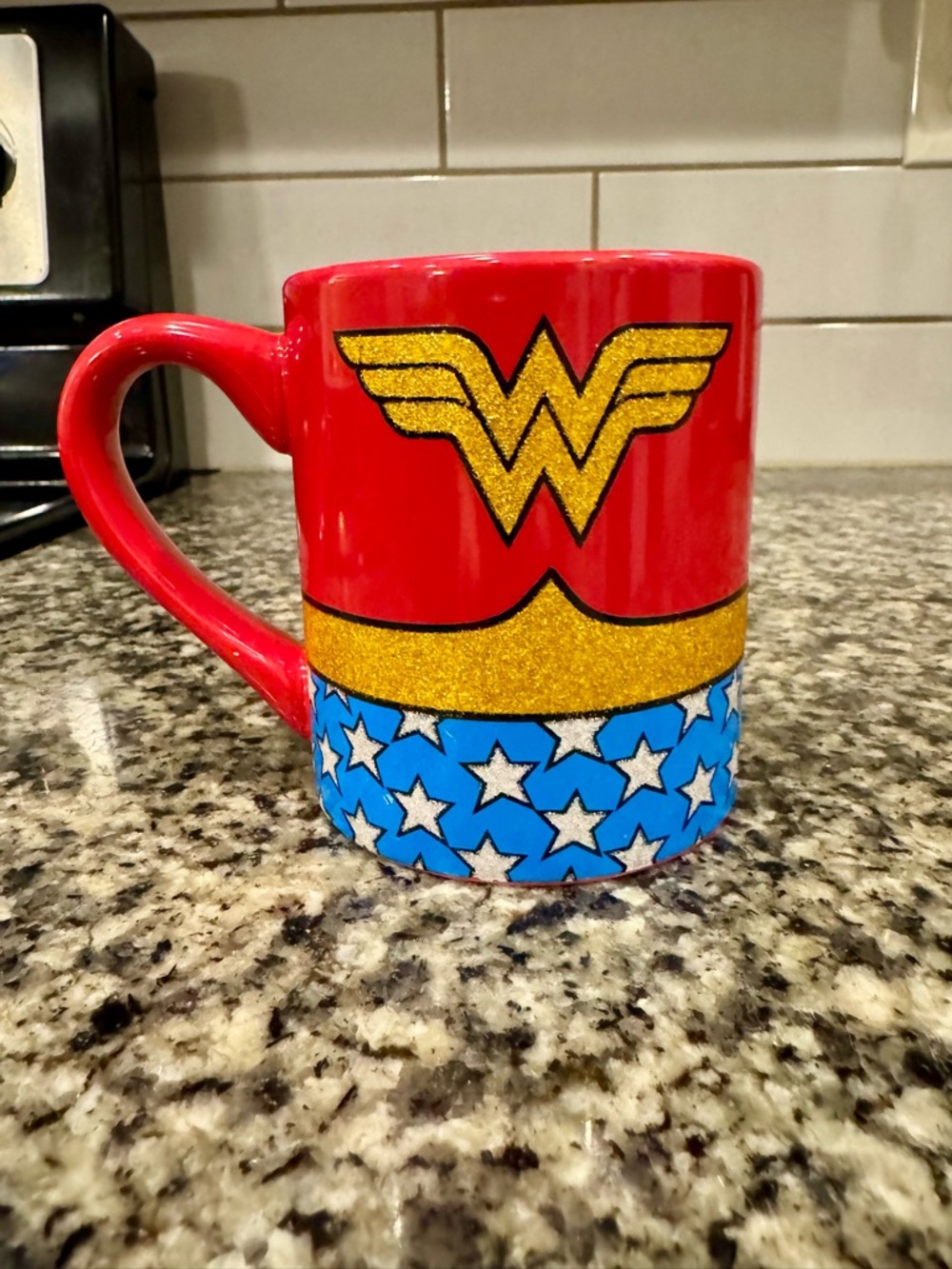 Wonder Woman - Classic Logo - DC Comics - Red/Blue Glitter Coffee Mug Cup 14oz